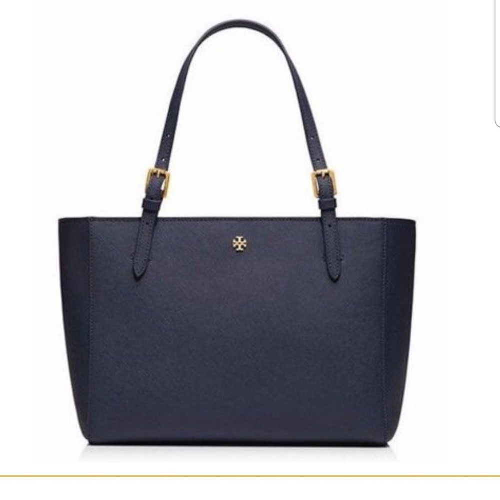 Tory Burch Small Buckle Saffiano Tote Navy